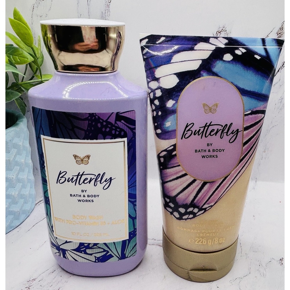 Bath & Body‎ Works Butterfly Exfoliating Glow Body Scrub 8oz & Body Wash 10oz